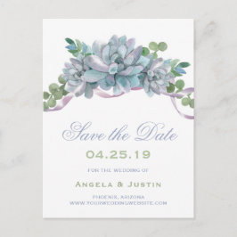 Waterverf Echeveria Paarse lint Save the Date Aankondigingskaart