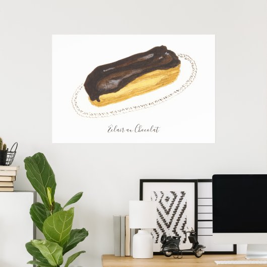 Waterverf Éclair au Chocolat Poster (Thuiskantoor)