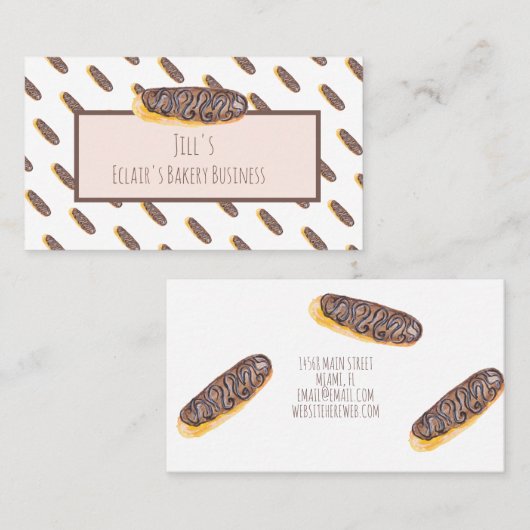 Waterverf Eclair Donuts Hand Painted Bakery Visitekaartje (Voorkant / Achterkant)