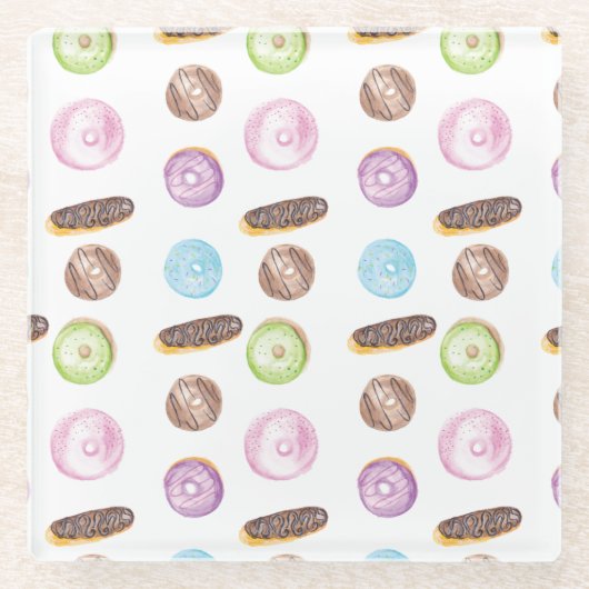 Waterverf Eclairs Donuts Fun Whimiscal Sweet Glazen Onderzetter (Voorkant)