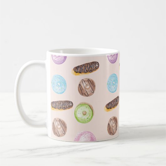 Waterverf Eclairs Donuts handschilderd Koffiemok (Links)