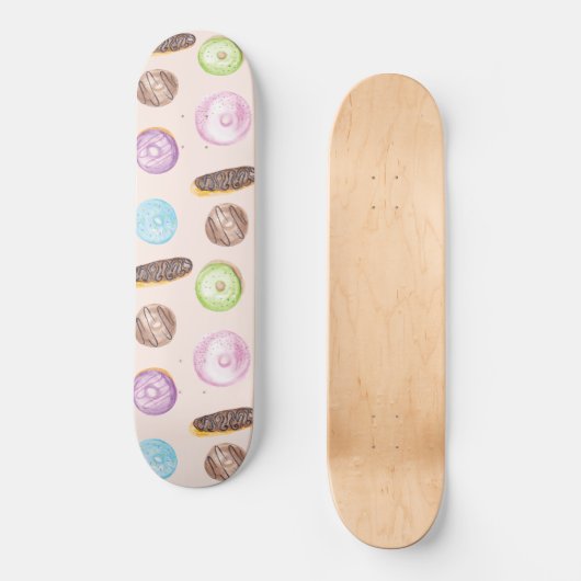 Waterverf Eclairs Donuts handschilderd Persoonlijk Skateboard (Voorkant)