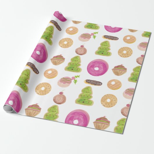 Waterverf Eclairs Donuts Plezierige Grilheid Zoete Cadeaupapier (Uitgerold)