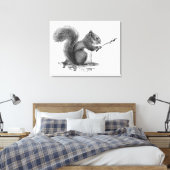 Waterverf Eekhoorn Die Marshmallow Roostert Dier Canvas Afdruk (Insitu (Slaapkamer))