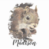 Waterverf Eekhoorn Dierlijke Natuur Aangepaste naa Sticker (Voorkant)