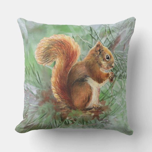 Waterverf Eekhoorn Dierlijke Natuur Kunst Buitenkussen (Voorkant)