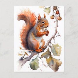 Waterverf eekhoorn eet noten briefkaart
