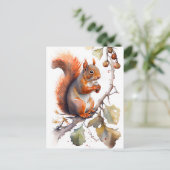 Waterverf eekhoorn eet noten briefkaart (Staand voorkant)