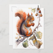 Waterverf eekhoorn eet noten briefkaart (Voorkant / Achterkant)