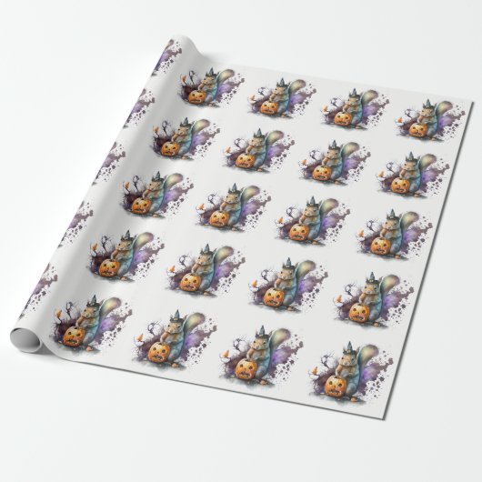 Waterverf Eekhoorn Halloween Cadeaupapier (Uitgerold)