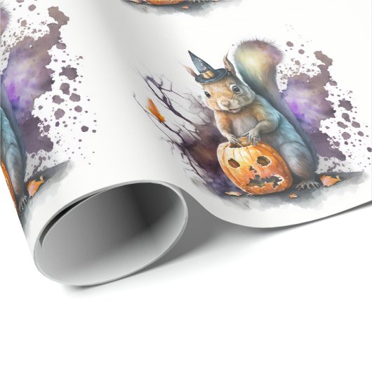 Waterverf Eekhoorn Halloween Cadeaupapier (Rol Hoek)