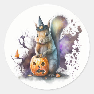 Waterverf Eekhoorn Halloween Ronde Sticker