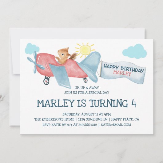 Waterverf Eekhoorn Vliegtuig op en weg Kaart (Voorkant)