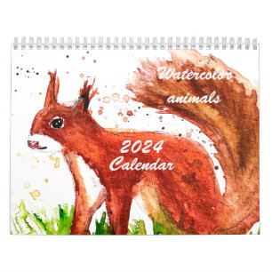 Waterverf eekhoorn vos deer bos kalender