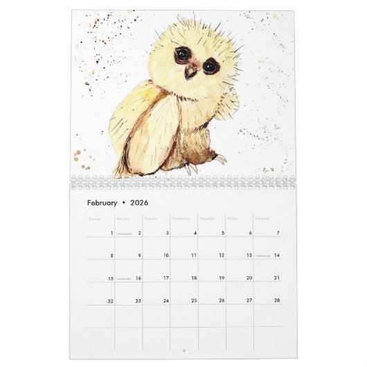 Waterverf eekhoorn vos deer bos kalender (Feb 2026)