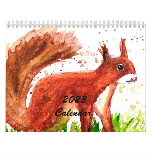Waterverf eekhoorn vos deer bos kalender