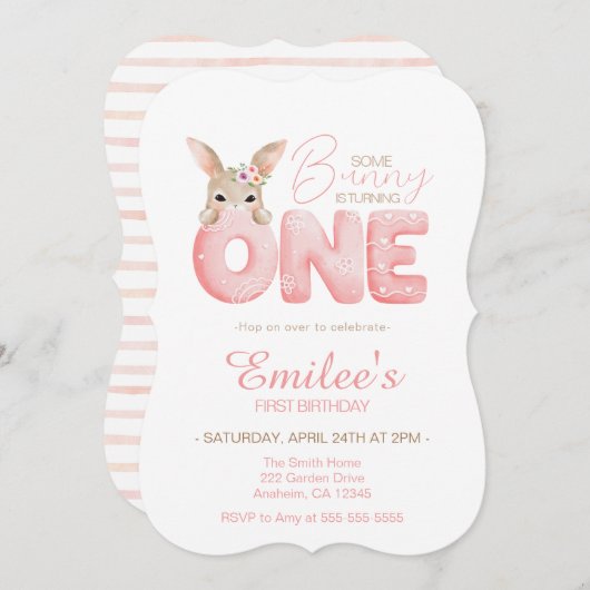 Waterverf Een Bunny is een uitnodiging van één dag (Voorkant / Achterkant)