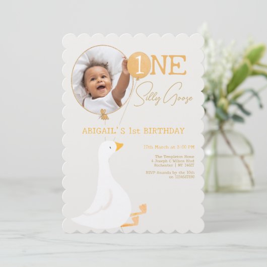 Waterverf Een Gekke Gans 1e Verjaardag Foto Kaart (Staand voorkant)