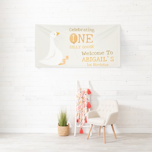 Waterverf Een Gekke Gans 1e Verjaardag Welkom Spandoek (Insitu)
