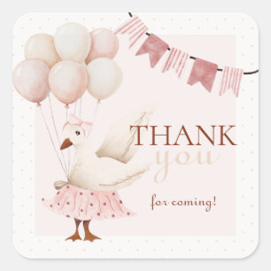 Waterverf Een Gekke Gans Roze 1e Verjaardag Vierkante Sticker