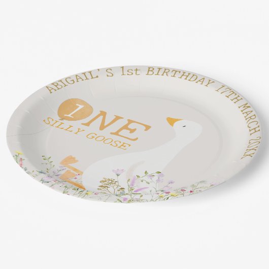 Waterverf Een Gekke Gans Wildflower 1e verjaardag Papieren Bordje (Gekanteld)