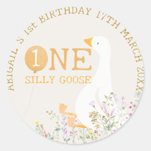 Waterverf Een Gekke Gans Wildflower 1e verjaardag Ronde Sticker