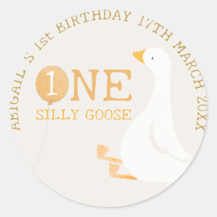 Waterverf Een Gekke Gans Wildflower 1e verjaardag Ronde Sticker