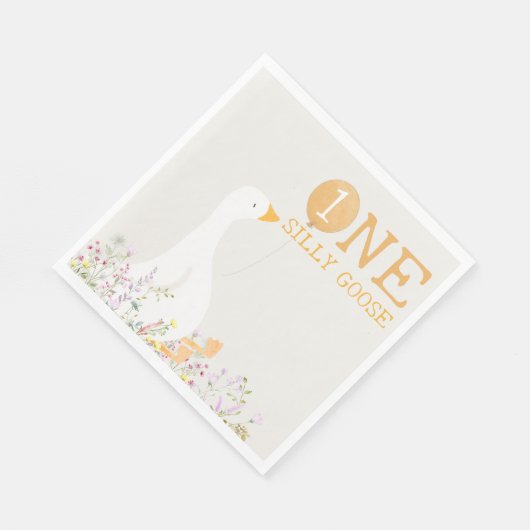 Waterverf Een Gekke Gans Wildflower 1e verjaardag Servet (Hoek)