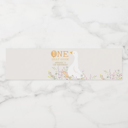 Waterverf Een Gekke Gans Wildflower 1e verjaardag Waterfles Etiket (Enkel label)