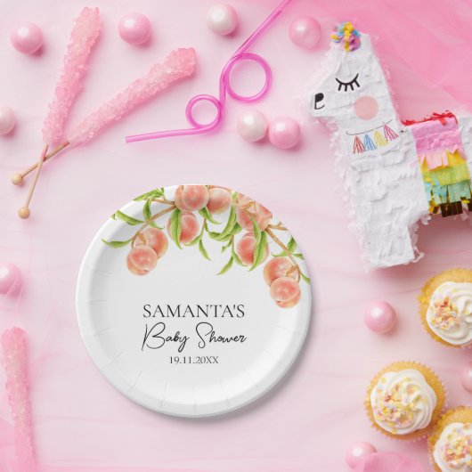 Waterverf Een lief klein perzik Baby shower Papieren Bordje (Feest)