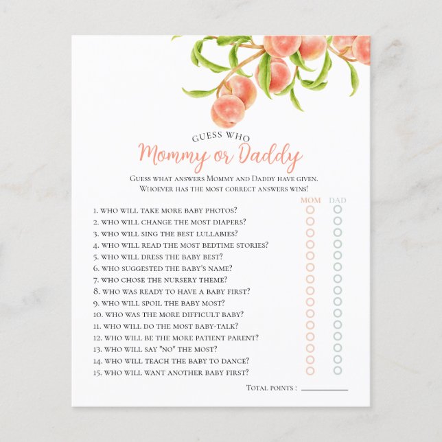 Waterverf Een lief klein perzik Baby shower spel (Voorkant)