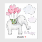Waterverf een schattige olifant en harten. Kinder  Sticker (Vel)