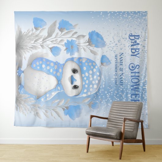 Waterverf eend blauw bloemachtergrond wandkleed (In Situ (horizontaal))