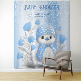 Waterverf eend blauw bloemachtergrond wandkleed