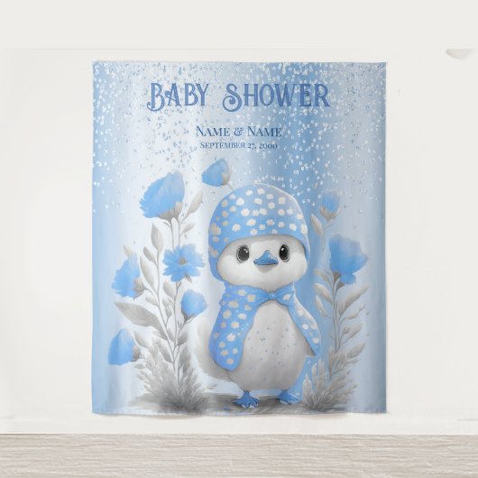 Waterverf eend blauw bloemachtergrond wandkleed (Voorkant)