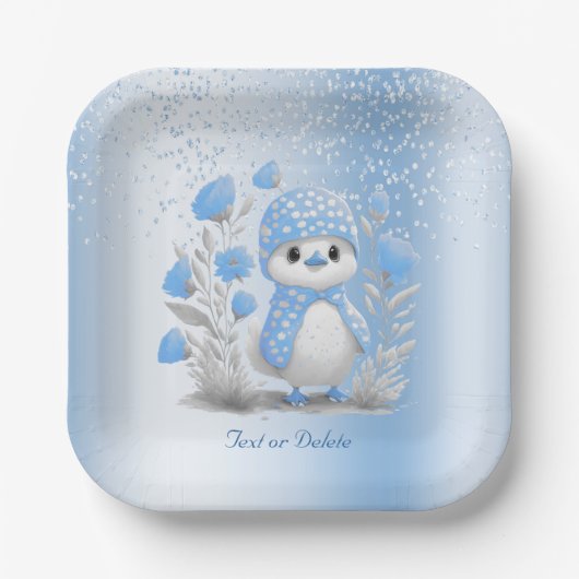 Waterverf eend blauw bloemenpapier Bord (Voorkant)