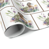 Waterverf eend in bloemen cadeaupapier (Rol Hoek)