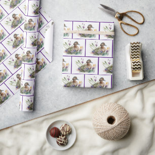 Waterverf eend in bloemen cadeaupapier