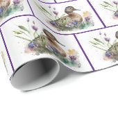 Waterverf eend in bloemen cadeaupapier (Rol Hoek)