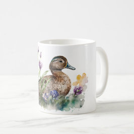 Waterverf eend in bloemen koffiemok
