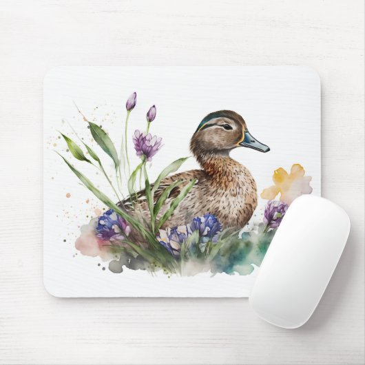 Waterverf eend in bloemen muismat (Met muis)