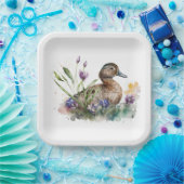 Waterverf eend in bloemen papieren bordje (Feest)