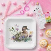 Waterverf eend in bloemen papieren bordje (Feest)