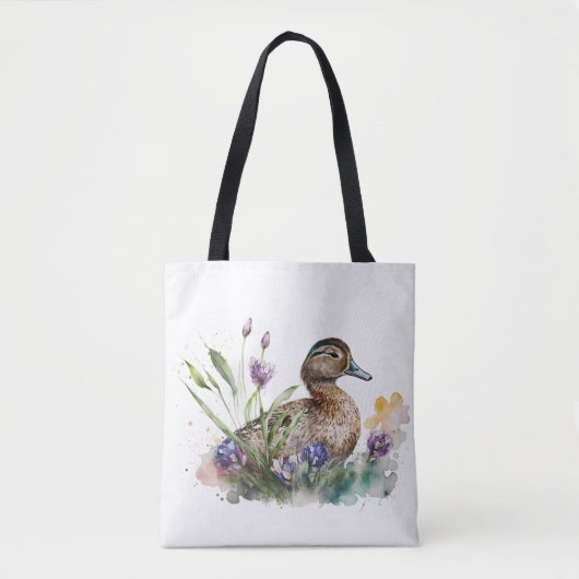 Waterverf eend in bloemen tote bag (Voorkant)