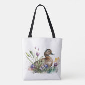 Waterverf eend in bloemen tote bag (Achterkant)