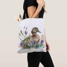 Waterverf Eend In Bloemen Tote Bag