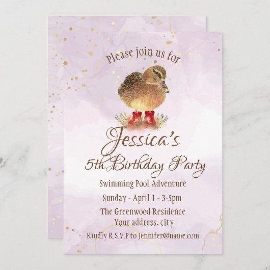 Waterverf eend in rode rubberen laarzen Verjaardag Kaart (Voorkant / Achterkant)