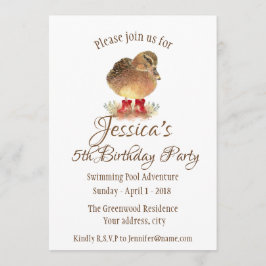 Waterverf eend in rode rubberen laarzen Verjaardag Kaart