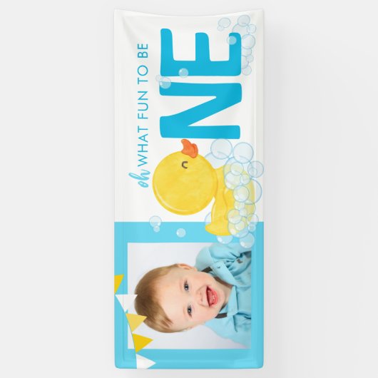 Waterverf eend oh wat leuk fotofeest spandoek (Verticaal)