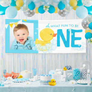 Waterverf eend oh wat leuk fotofeest spandoek